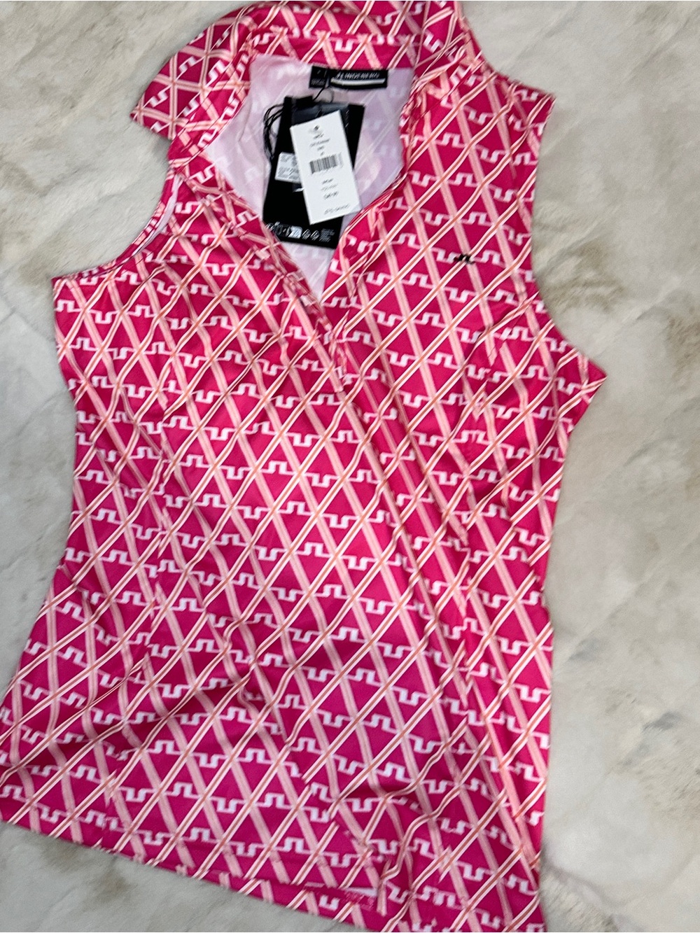 J.Lindeberg Pink Geometric Sleeveless Polo Tank